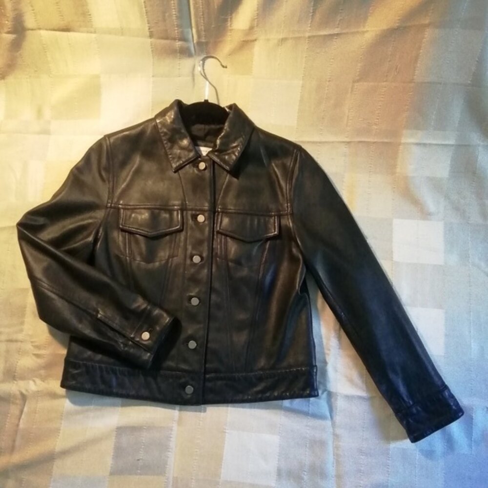 Lord & Taylor black genuine leather jacket size S